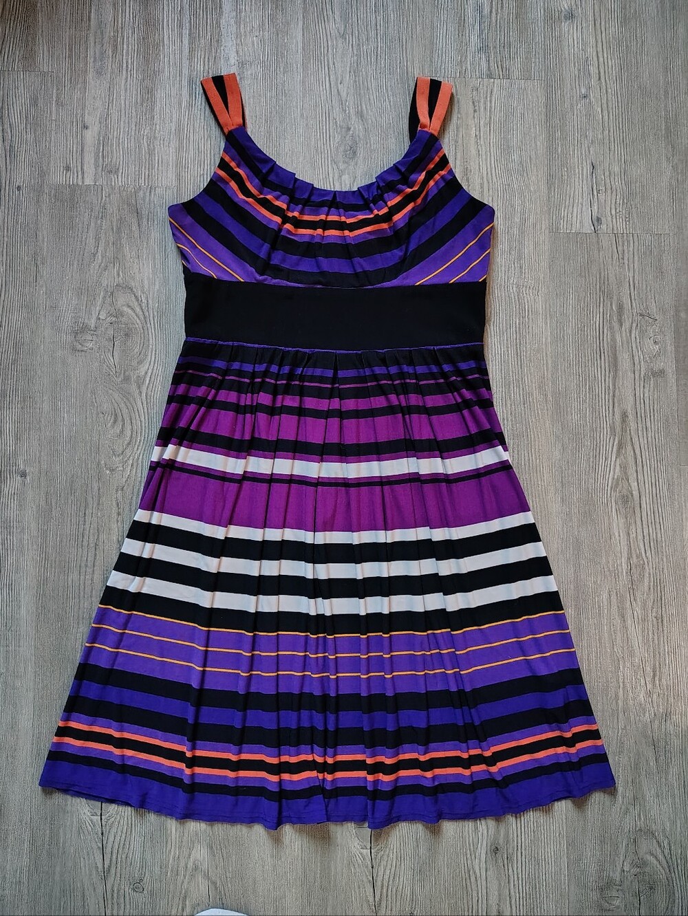 R&M Richards Women's Striped Empire Waist A-Line Dress Purple Black Size 14
